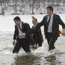 Not all plungers at Shawnee Mission Lake dress down for the event. These participants in 2011 decided to add a formal touch to the fun.