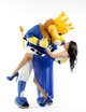 Royals mascot Sluggerrr models with Ann Riensin